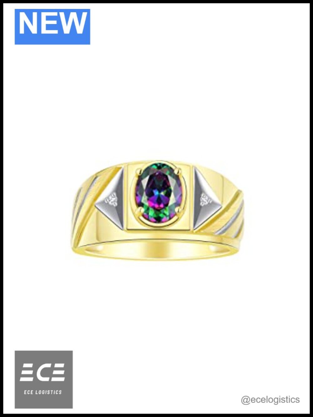 Men's Yellow Gold Plated Silver Oval Gemstone Diamond Ring Size 8-13